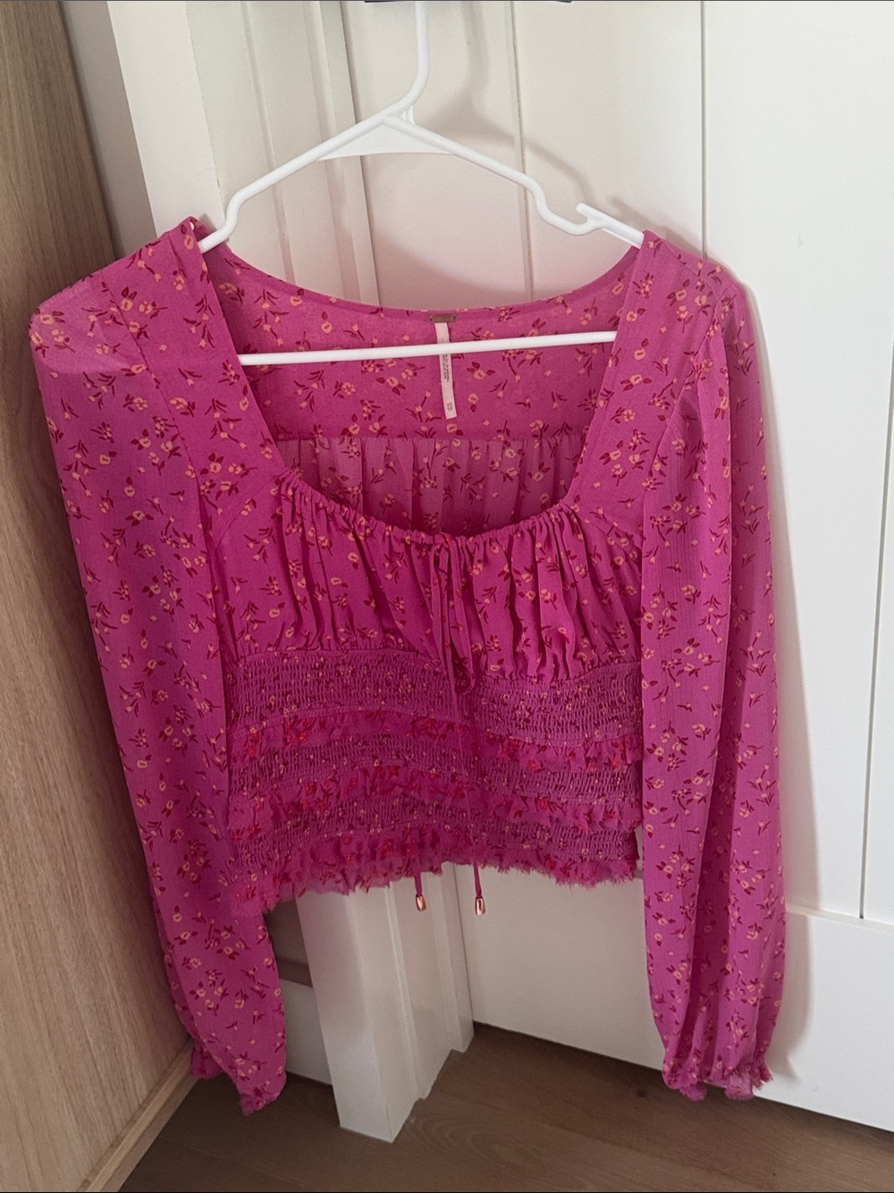 Free People Fuchsia Floral Smocked Crop Top